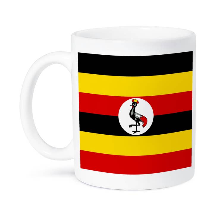 3dRose - Wholesale Koffiemok - 3dRose, Vlag van Oeganda - zwarte gele rode strepen met grijze gekroonde kraanvogel Afrika Afrikaans land wereld, Mok8