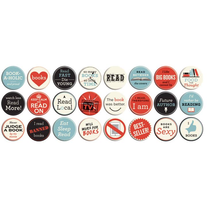 Gibbs Smith - Wholesale Lapel Pin/Button - I Love Books Button Box - counter display1