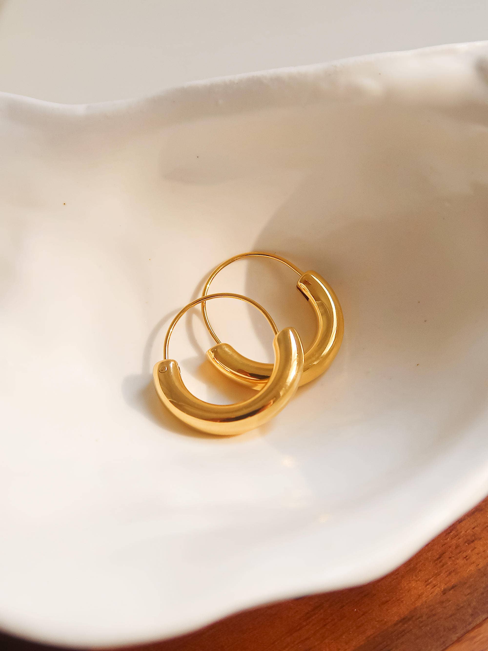 Yellow Gold Mackenzie 18K Non-Tarnish U-Shape Hoop Earring for wholesale on Faire2