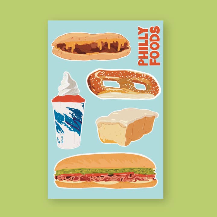 Philly Foods Sticker Sheet for wholesale by After Party Paper Co.