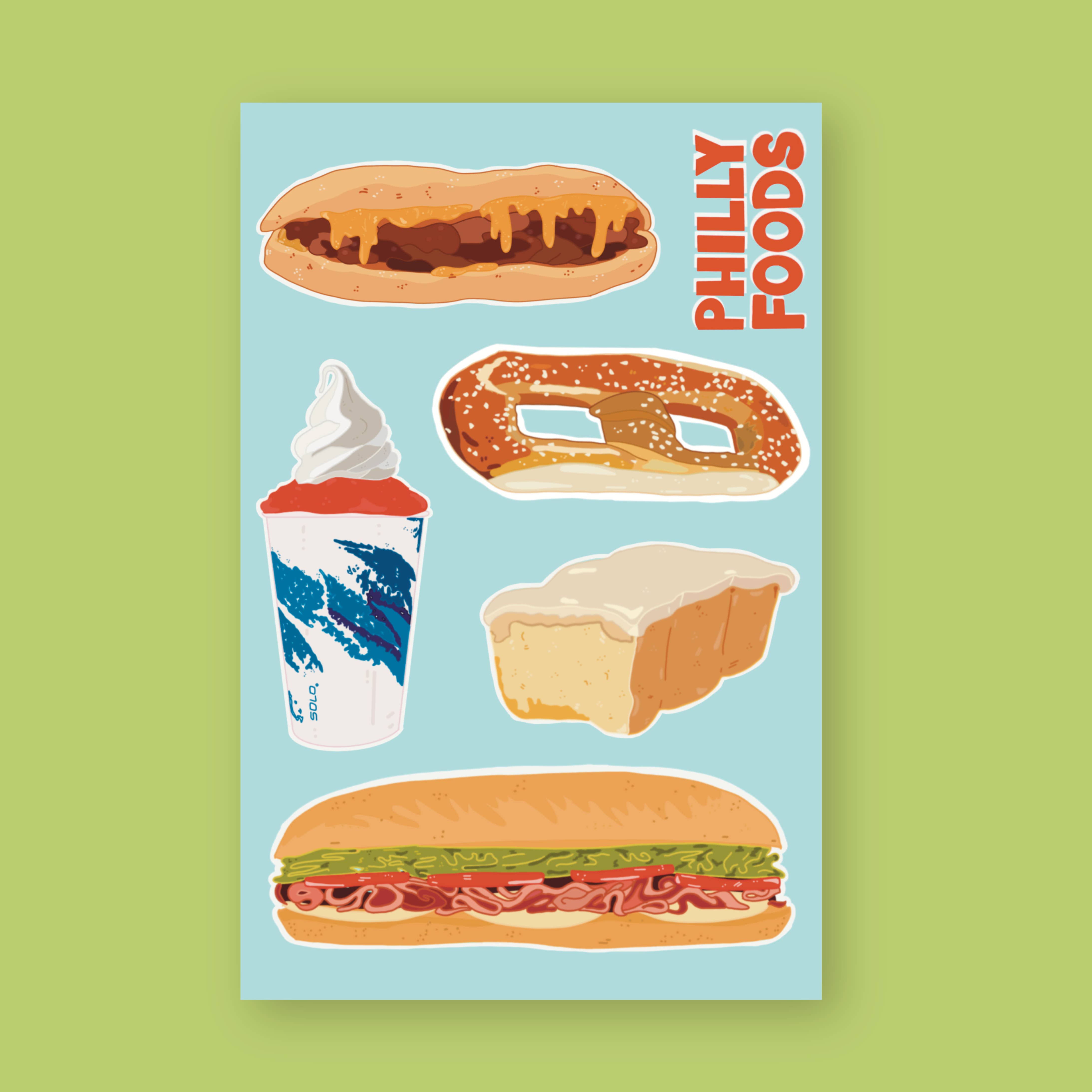 Philly Foods Sticker Sheet for wholesale by After Party Paper Co.
