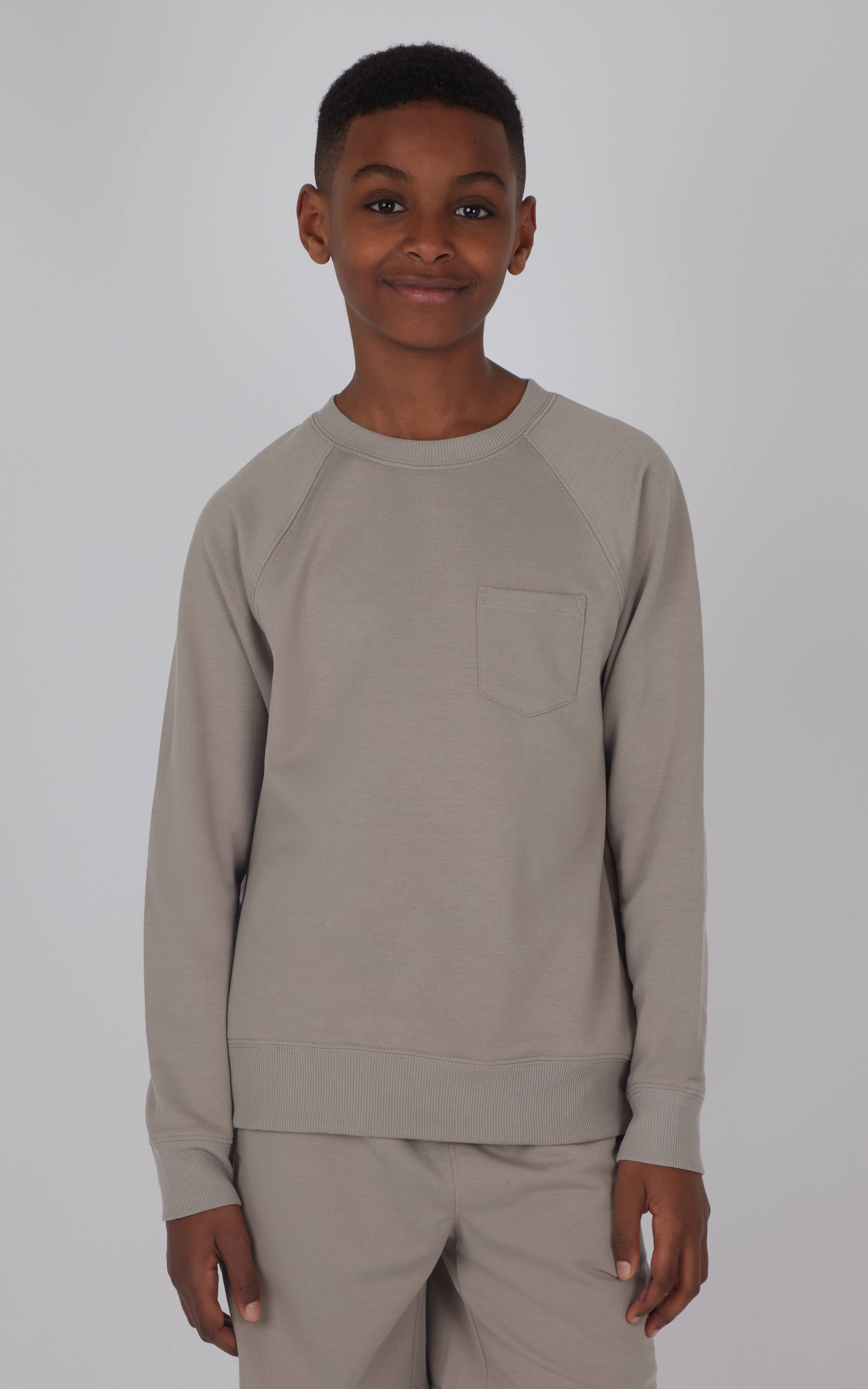 90 Degree by Reflex & Yogalicious - Wholesale Sweatshirt - Kids - Boys Brushed Terry Crew Neck Sweatshirt w Front Chest Pocket2