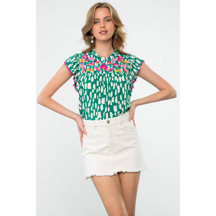 Camisola bordada com estampa de manga flutter por atacado de THML