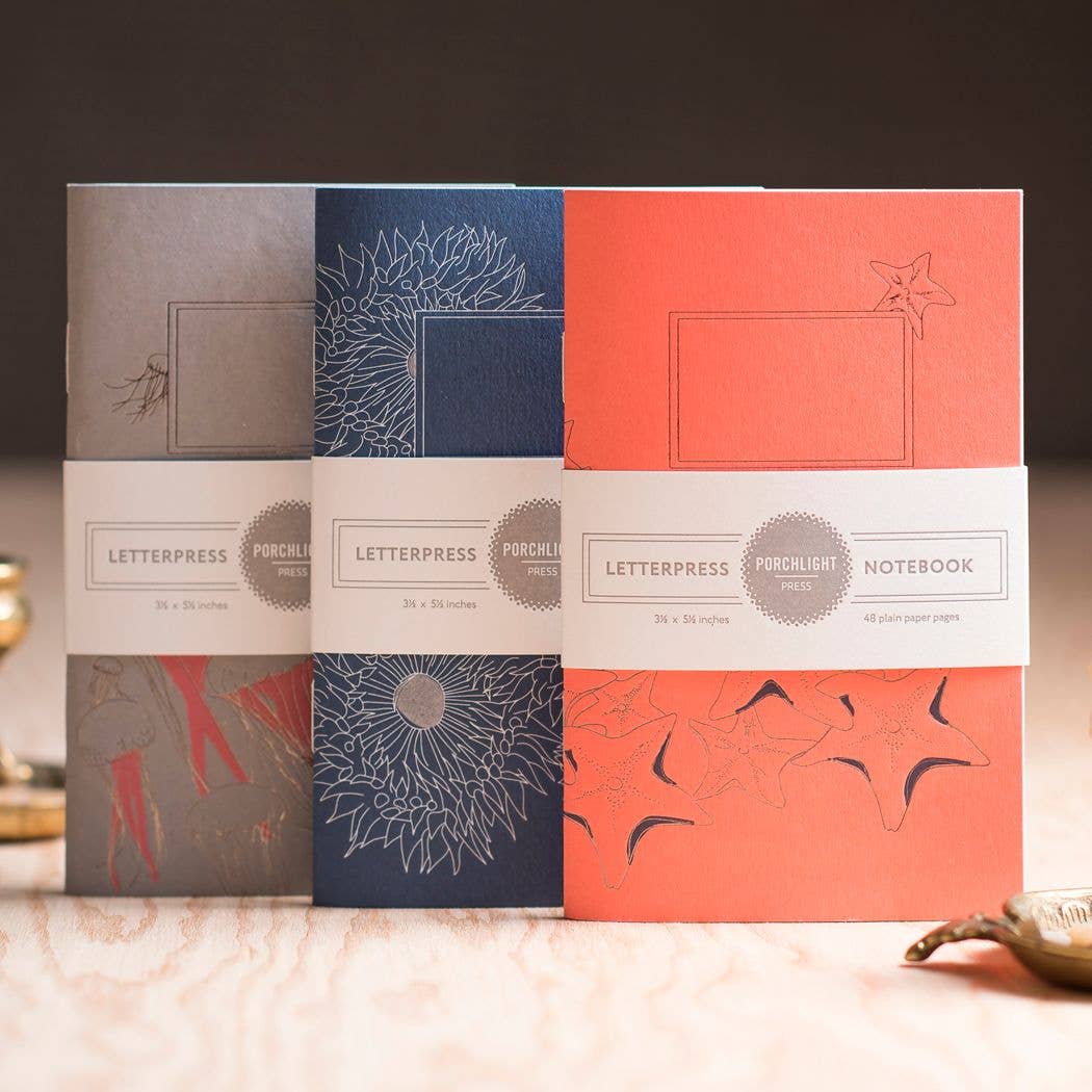 Porchlight Press Letterpress - Wholesale Notitieboekje - Set van 3 notitieboekjes met boekdruk in zakformaat - Aquatic Series1