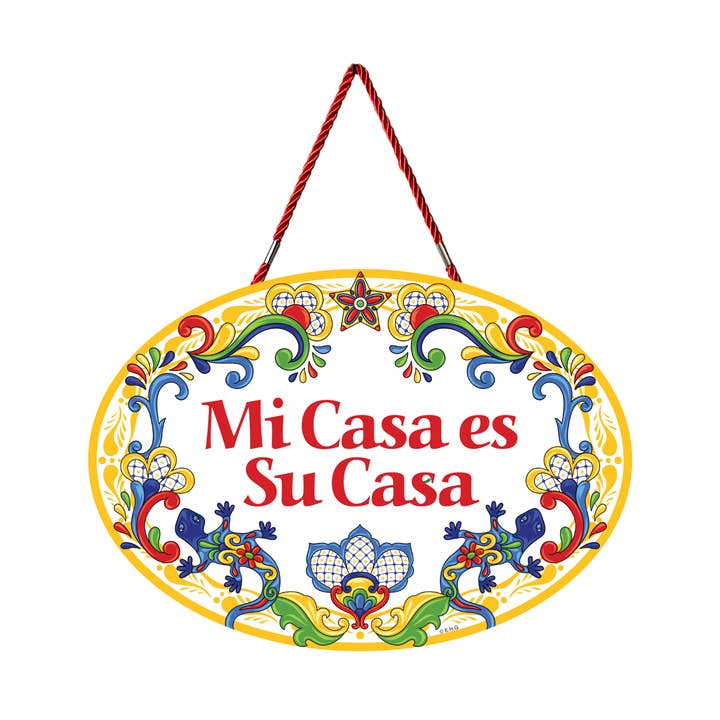 Panneau de porte décoratif en céramique Mi Casa Es Su Casa avec fleurs pour la vente par European Heritage Gifts