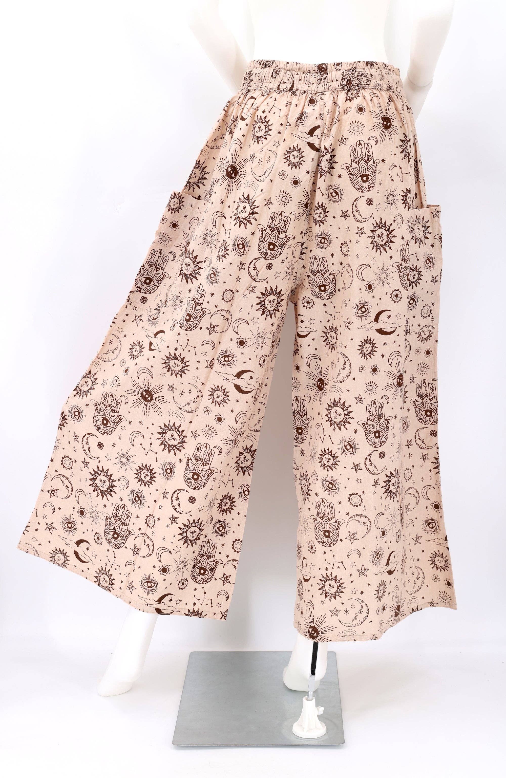 Himalaya Handmade - Wholesale Pants - Women's - Cotton Hippie Handmade Harem Celestial Print Wide Leg Bohemian Trousers6