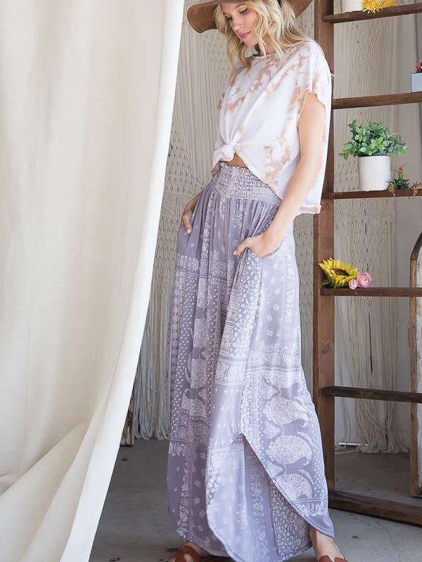 NAVY P5024-1A OUTLET SALE Paisley Smock Waistband Wide Leg Pants for wholesale on Faire
