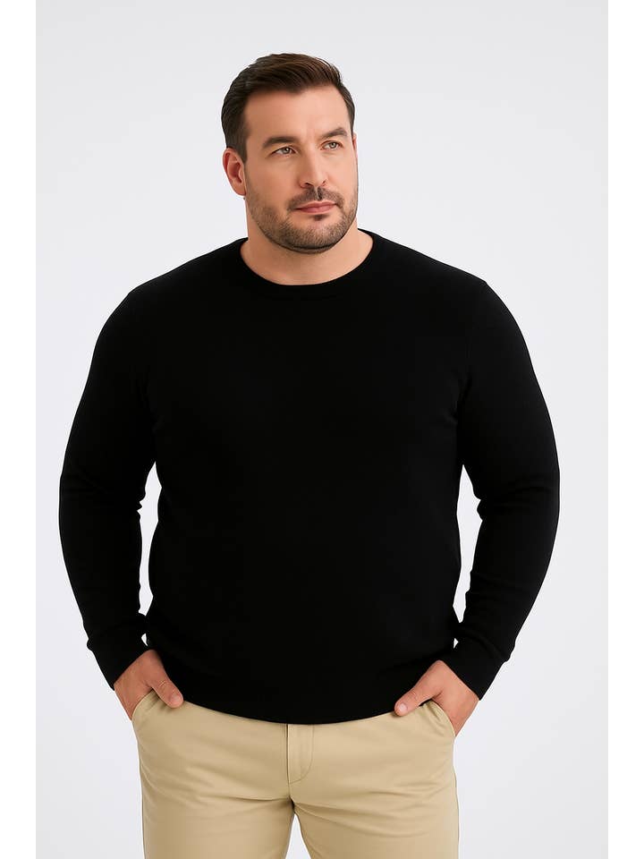 Yves Enzo - Wholesale Knit Sweater - Men's - Crew neck jumper 2XL to 5XL in black1