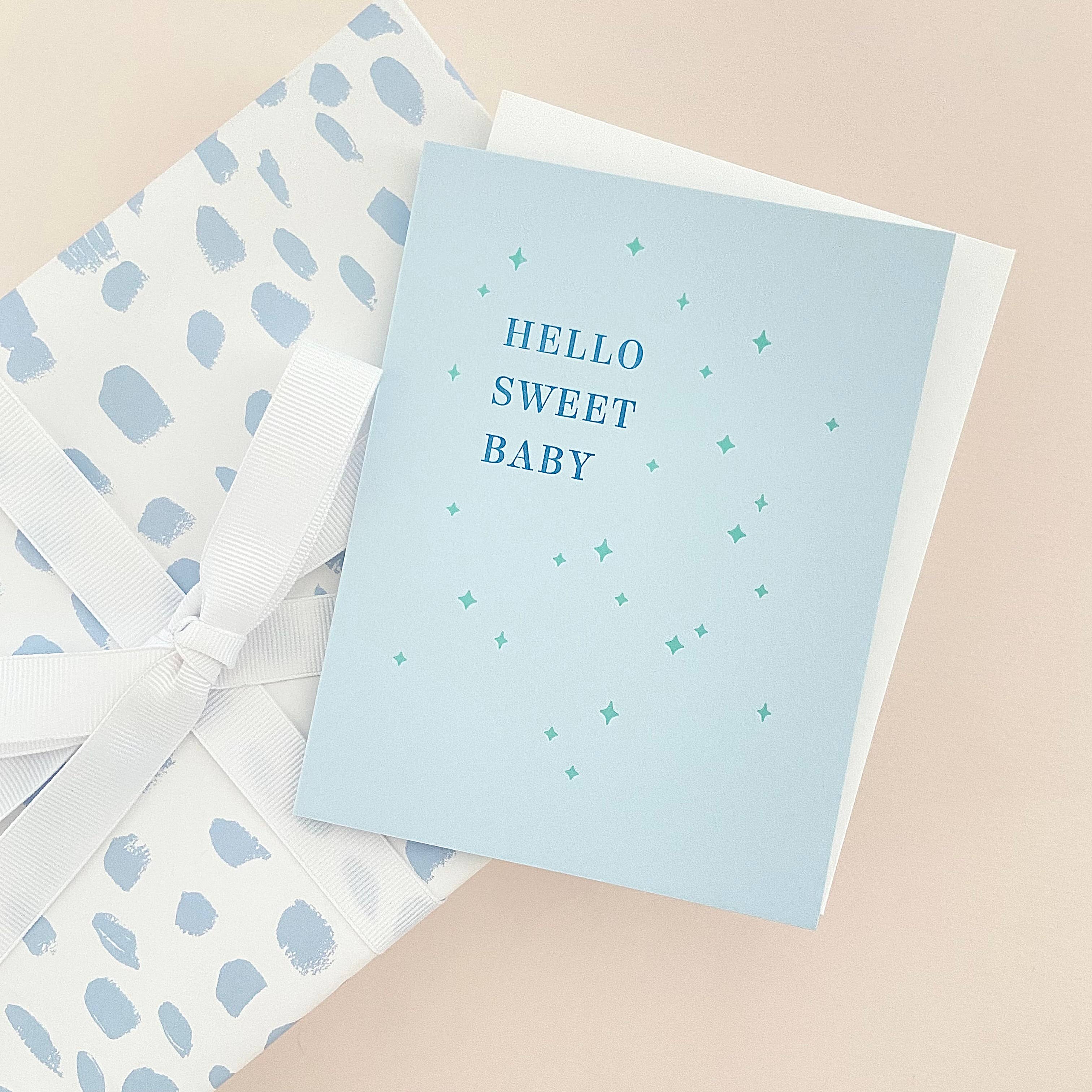 Missive - Wholesale Baby Card - Hello Sweet Baby Letterpress Greeting Card - Blue1