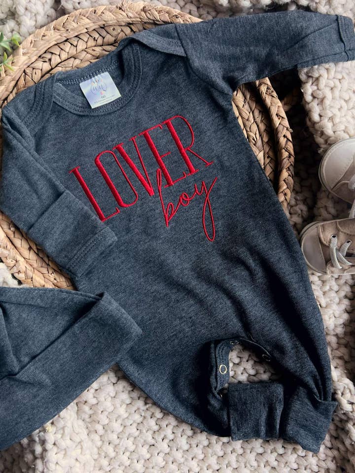 Baby Boy Outfit | LoverBoy - Valentines Day - Char Gray for wholesale by Wonderfully Made