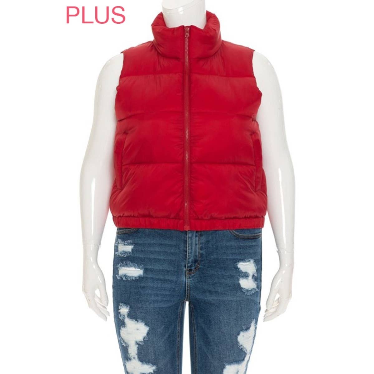 UP CLOTHING - Wholesale Outerwear Vest - Women's - PLUS Nylon High Neck Faux Down Puffer Vest5