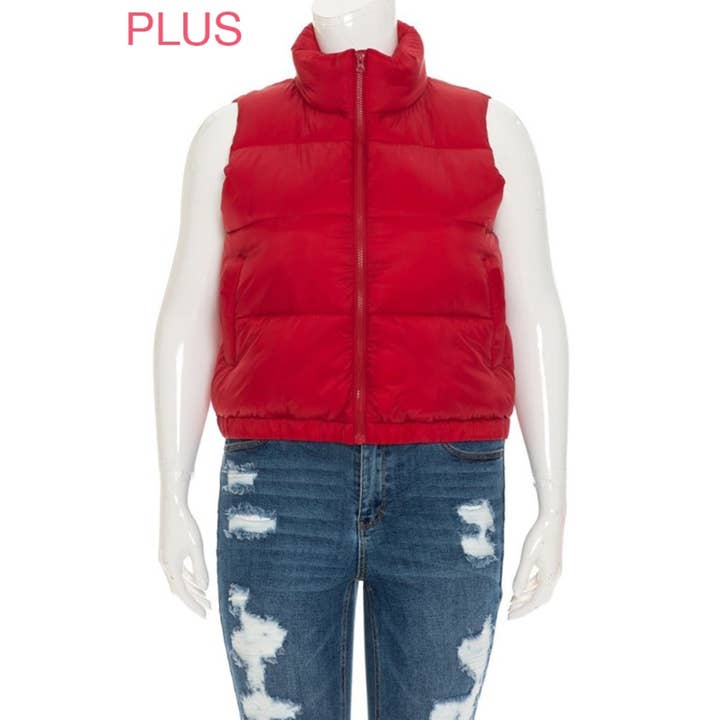 Timeless - Wholesale Outerwear Vest - Women's - PLUS Nylon High Neck Faux Down Puffer Vest2