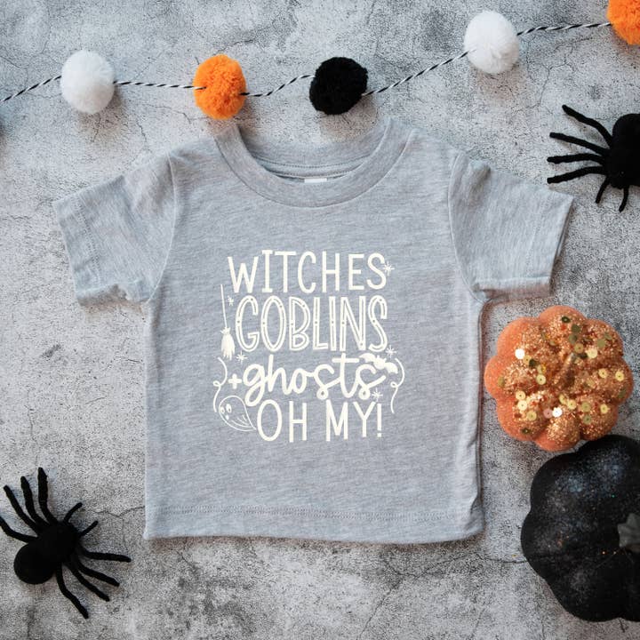 Witches Goblins Ghosts Puff Print | Toddler Graphic Short Sleeve Tee for wholesale by Olive And Ivory Wholesale