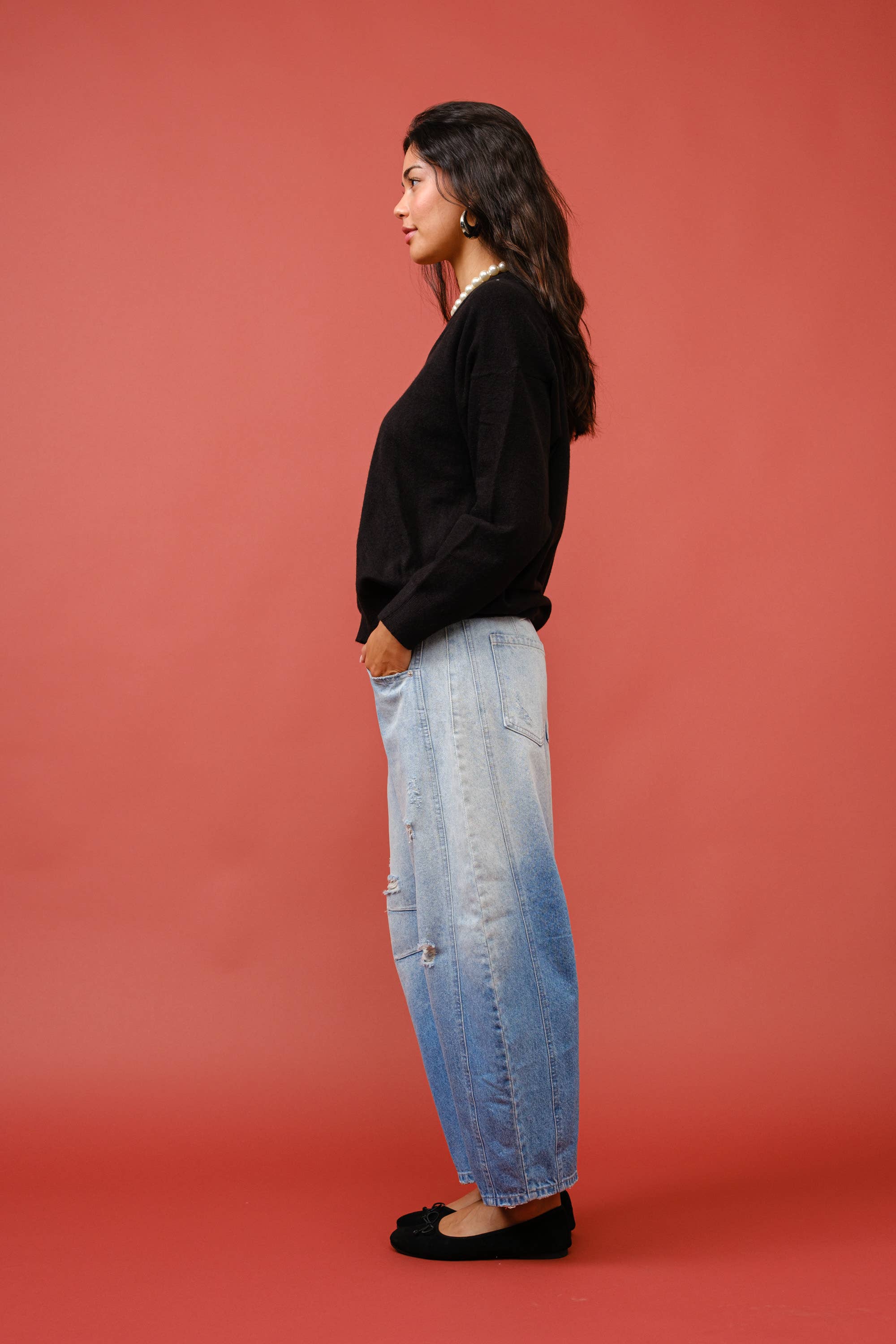 Signature 8 – Pulôver - Mulher por atacado – Suéter Oversized de Cashmere com Decote V e Mangas Longas S631219