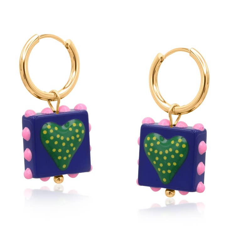 SANTA FE HEART SQUARE CHARM EARRINGS for wholesale by Big Metal London