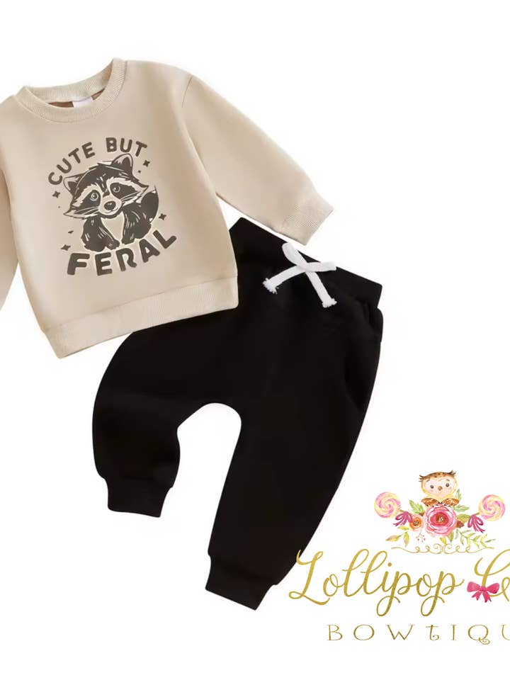 Lollipop Chic Bowtique LLC - Wholesale Top & Pant Set - Baby - Baby and Toddler Feral Racoon Sweats Set