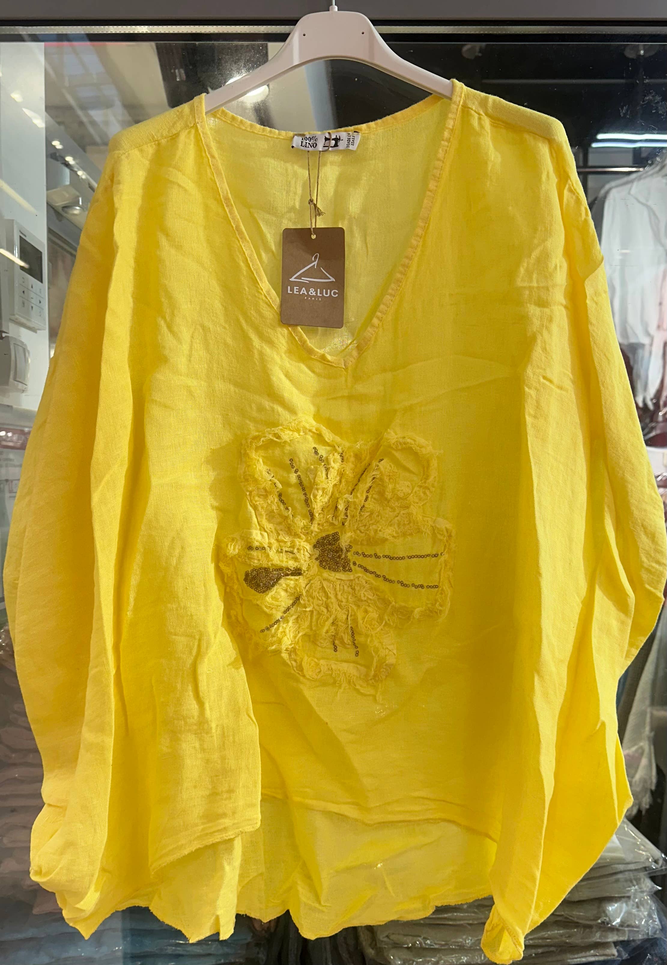 LÉA & LUC – Túnica - Mulher por atacado – Blusa com flor em linho 100% REF. 1120911