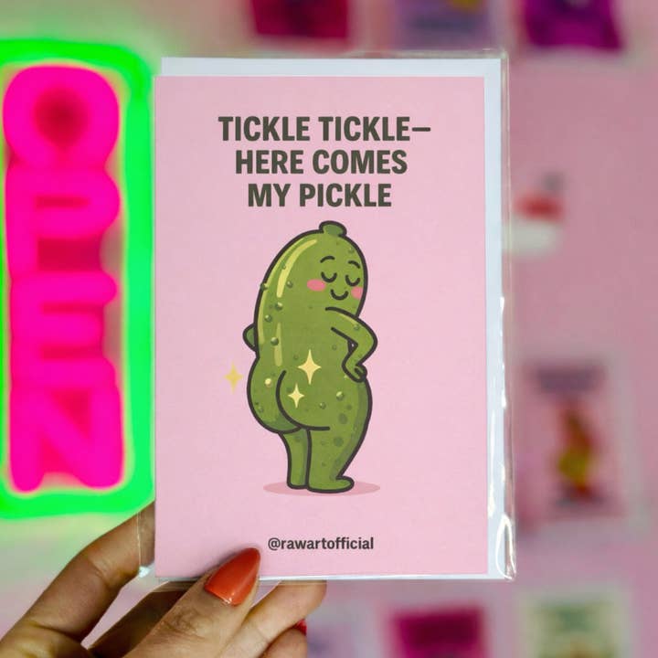 Funny Love Card: Tickle Tickle Here Comes My Pickle, Flirty Anniversary, Playful Valentine for wholesale by Hot Mess Paper Co.