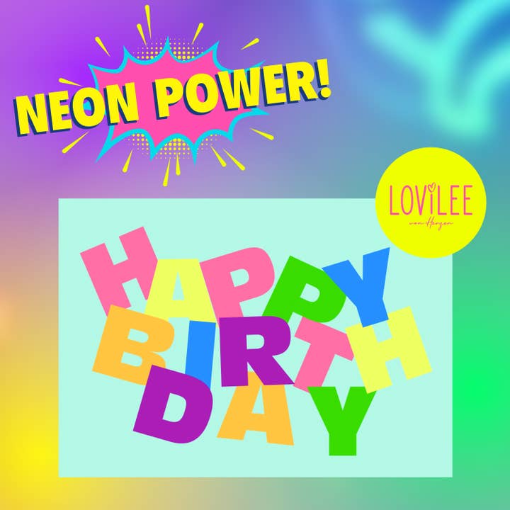 Birthday Neon | Birthday Card Postcard | No. GP-N-10 for wholesale by LOViLEE