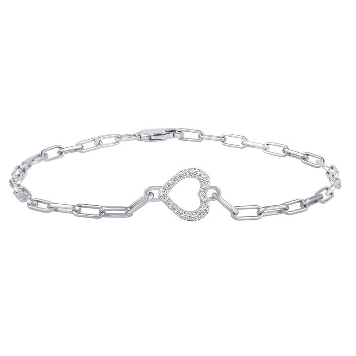 Natural Diamond Pave Heart Link Bracelet in Sterling Silver for wholesale by Fifth and Fine