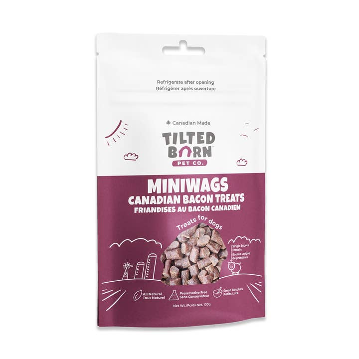 Tilted Barn Pet Co. - Vente Friandises – chien - Friandises Canadian Bacon Miniwags pour chiens 100g/3,53 oz0