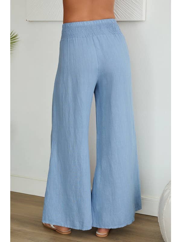 VENTI6 – Großhandel Hose – Damen – ELASTISCHE GESMOKTE TAILLE LEINEN WEITBEIN-HOSE (616/10210)10