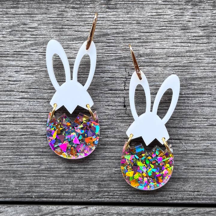Be Like Missy - Wholesale Dangle Earrings - Glitter Bunny Hatching - Easter Earrings - Easter Egg