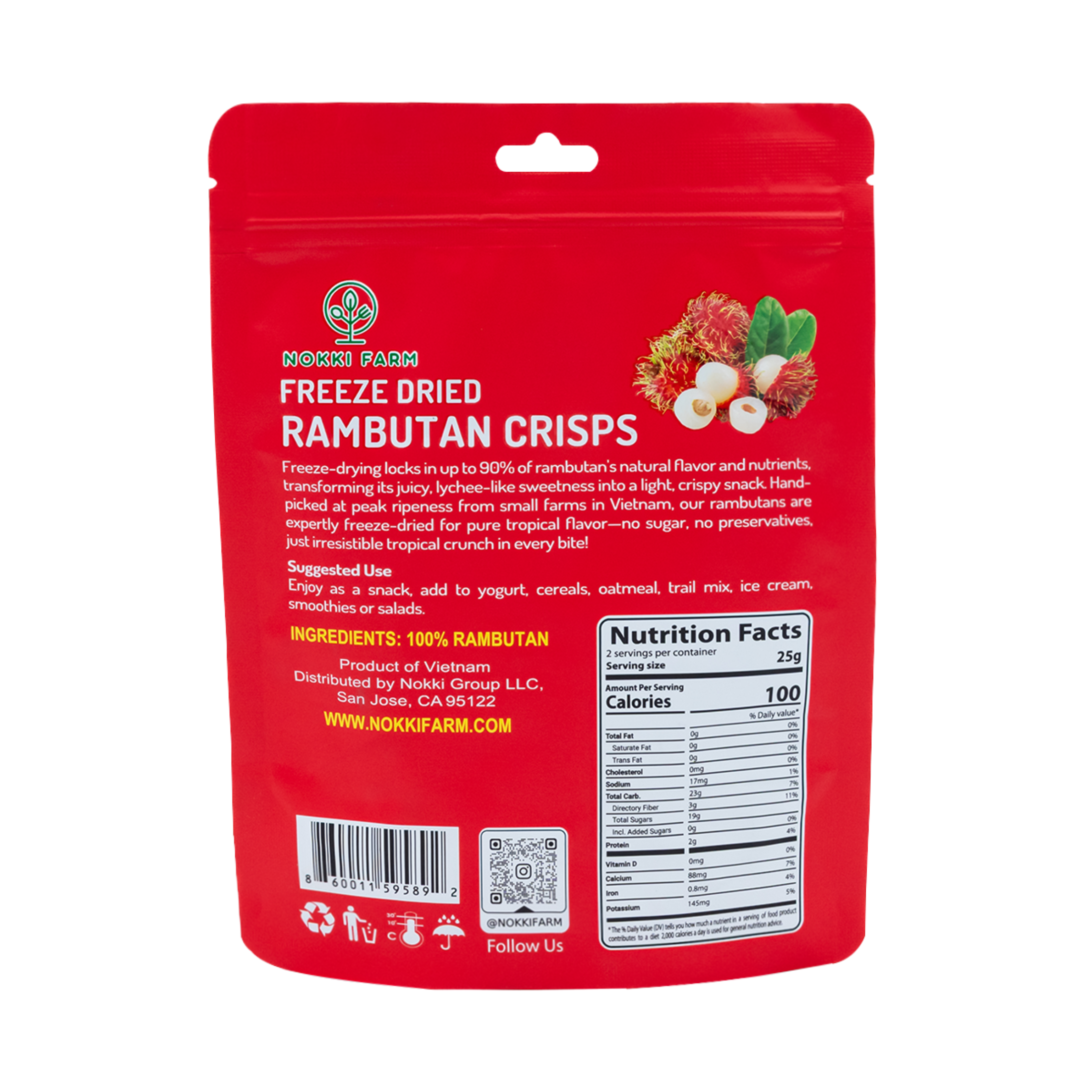 Nokki Farm - Wholesale Dried/Dehydrated Fruit - NOKKI FARM Freeze Dried Rambutan Crisps - No Added Sugar1