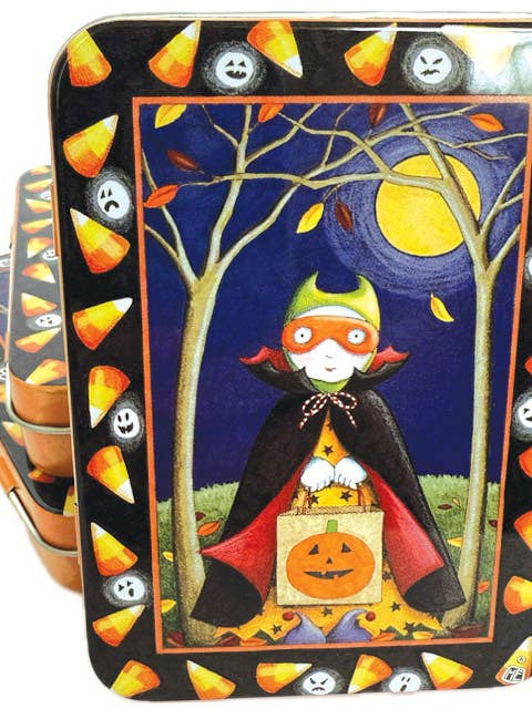 TIN12 Mary Engelbreit Halloween Trick-or-Treater Tin for wholesale by Violette Stickers