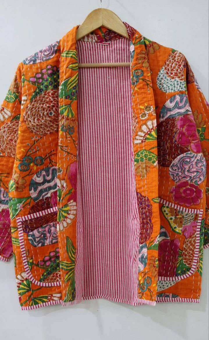 bhavnas boutique - Wholesale Jacket - Women's - Fruit Print Kantha Robe Kantha Jacket Handmade Kantha Coat2