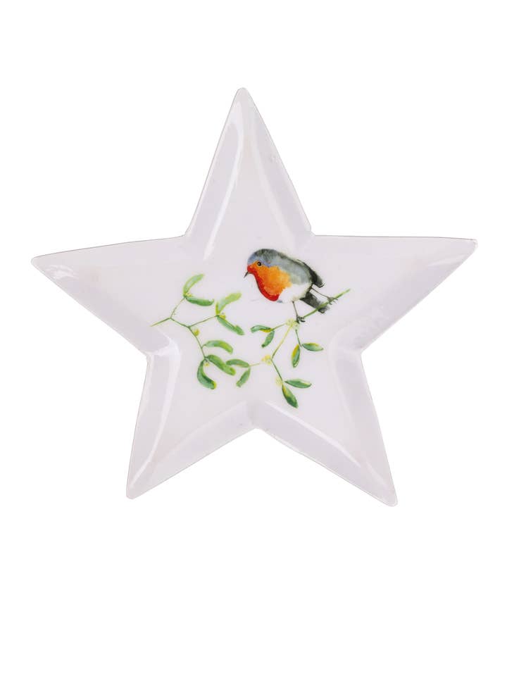 Star Dish with Robin & Mistletoe for wholesale by Shoeless Joe Ltd