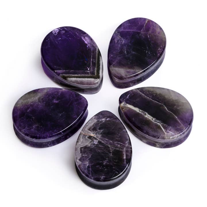 Custom Plugs – wholesale Pluggörhängen – Teardrop Ametist stenplugg/mätare