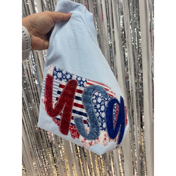 Shop Southern Belle - Wholesale T-Shirt - Women's - Patchwork USA Patriotic 4th of July Short Sleeve