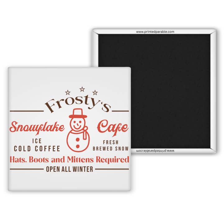Frosty's snowflake cafe magnet for wholesale by Printed Parable