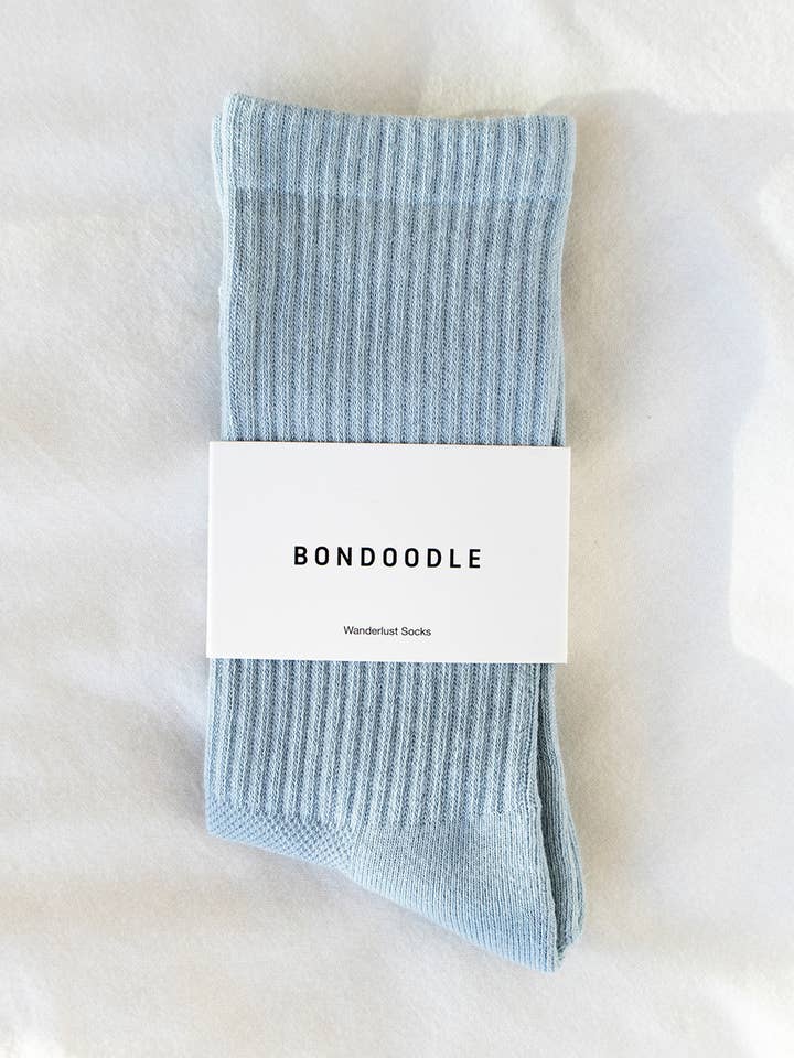 Women’s Ribbed Crew Socks – Sport/Athletic – Light Blue for wholesale by Bondoodle