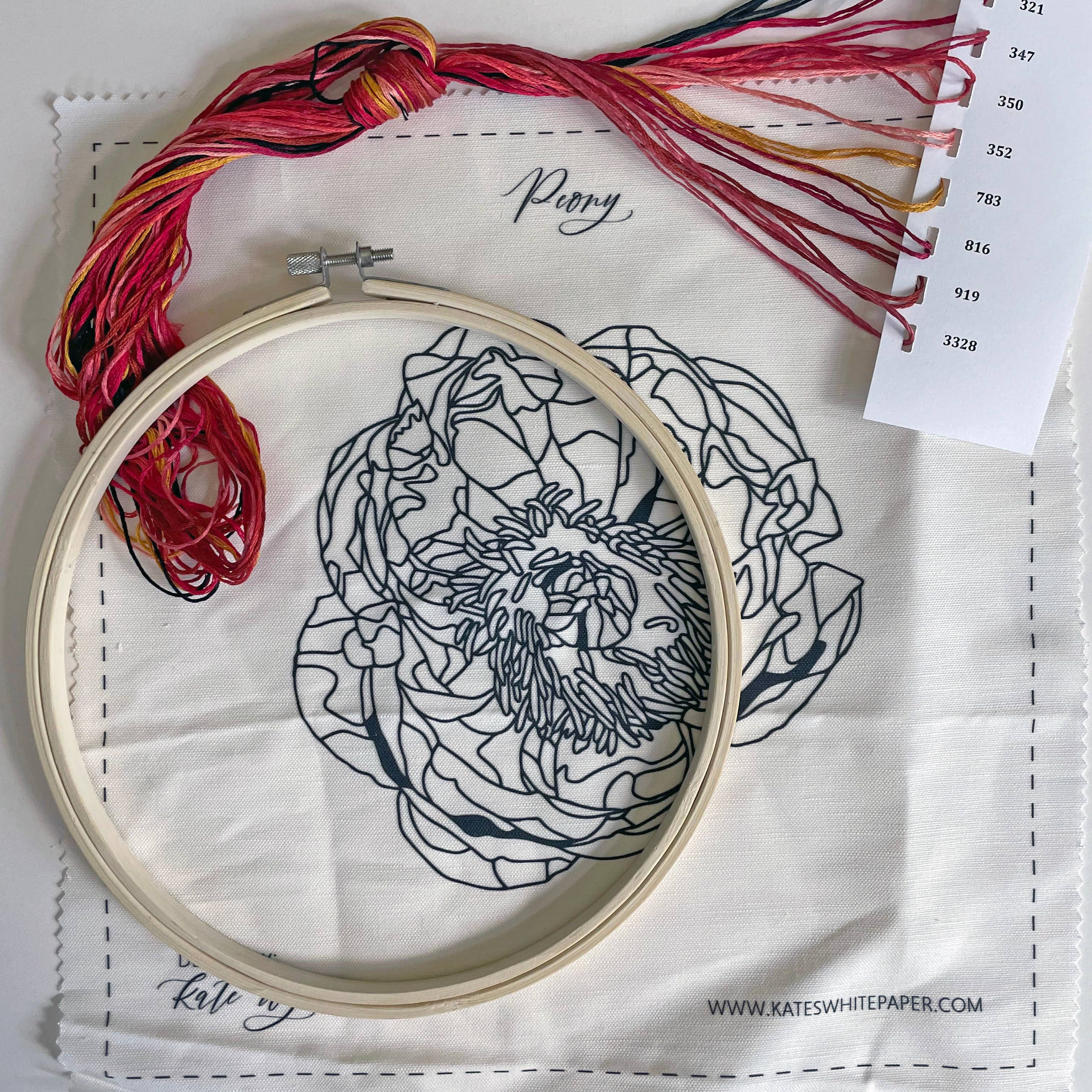 Kate Wyatt Fine Art – wholesale DIY craft kit – DIY Embroidery Kit - Peony (8")2
