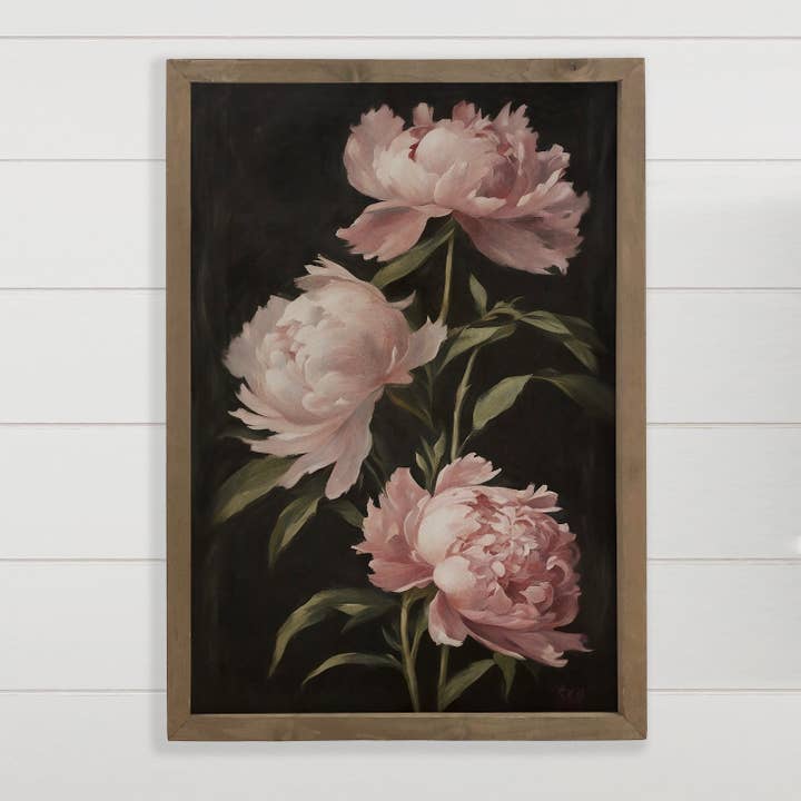 Blush Peonies Pintura Escura - Quinta de Lona Flor Arte por atacado de Hangout Home