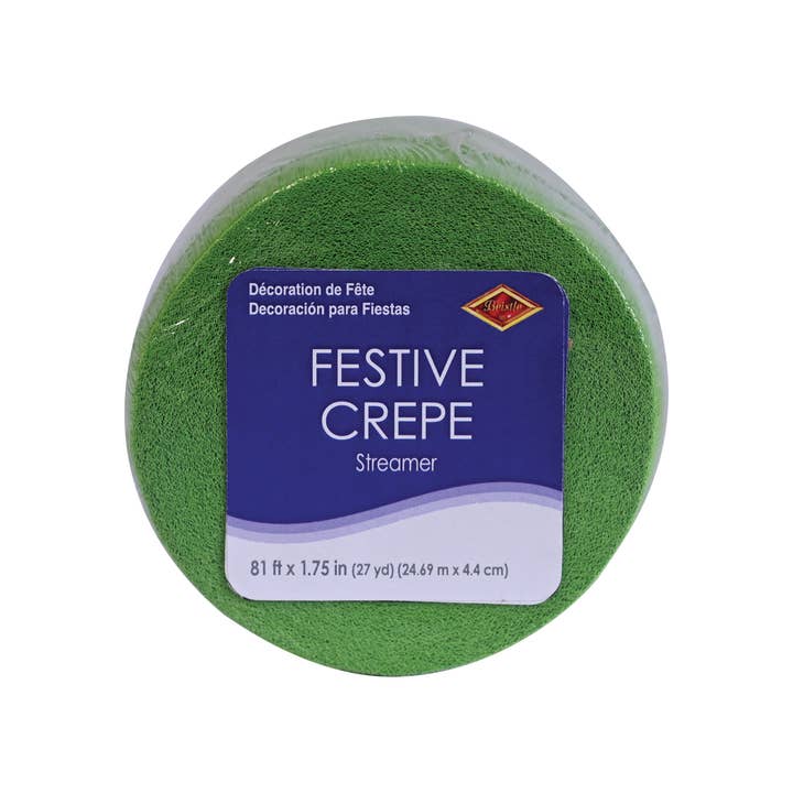 Beistle - Wholesale Streamer - Lime Green Festive Crepe Streamer, 1¾" x 81'1