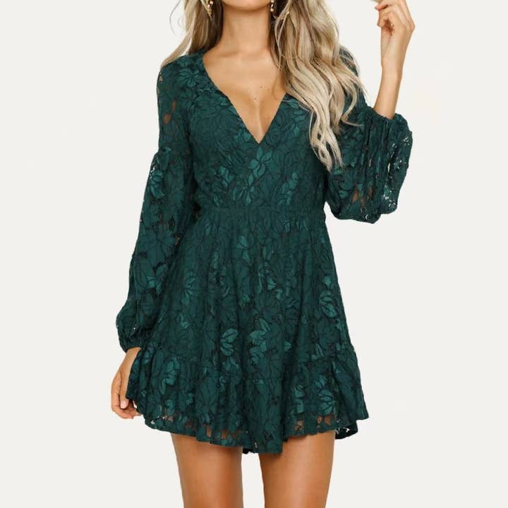 Lady Grace Lace Solid V Neck Long Sleeve Mini Dress and other Purchase Wholesale ladies clothes. Free Returns & Net 60 Terms on Faire trending on Faire.