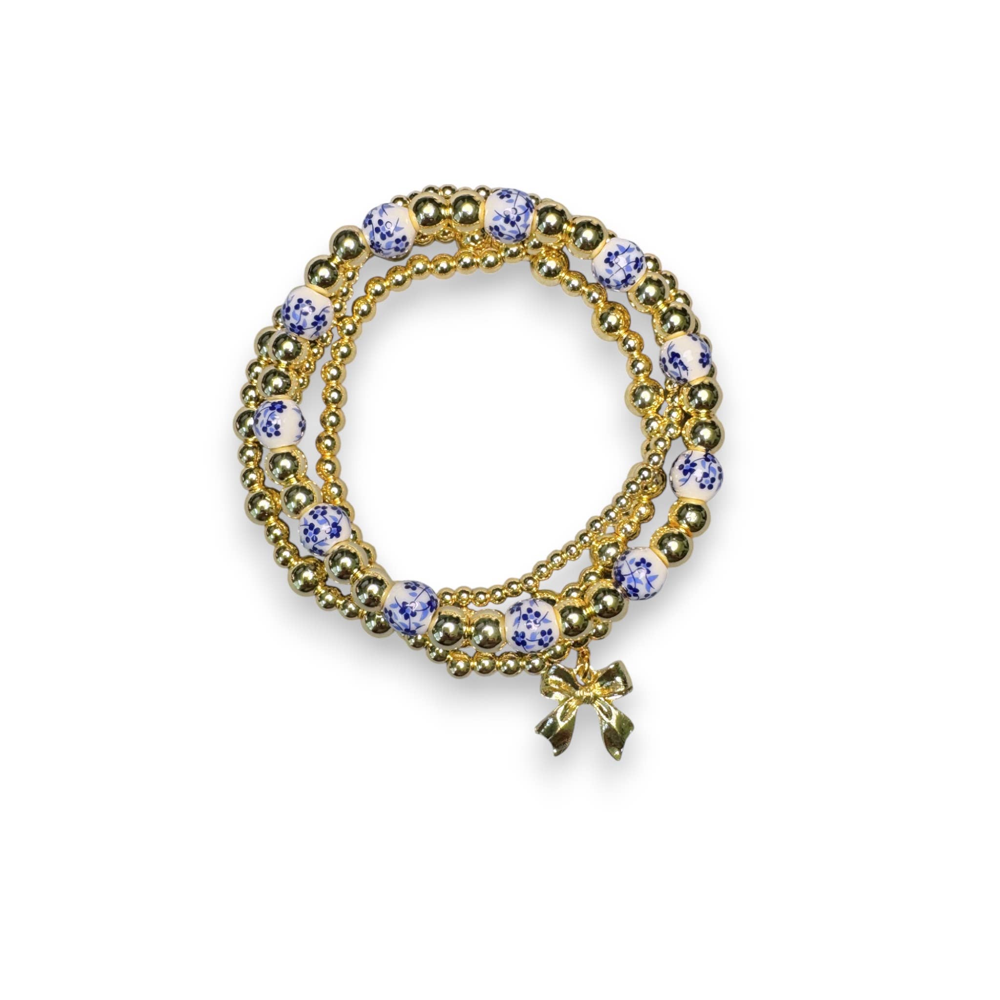 Fish Towne Designs, LLC - Wholesale Jewelry Set - Gold and Chinoiserie Beaded Bracelet Stack5