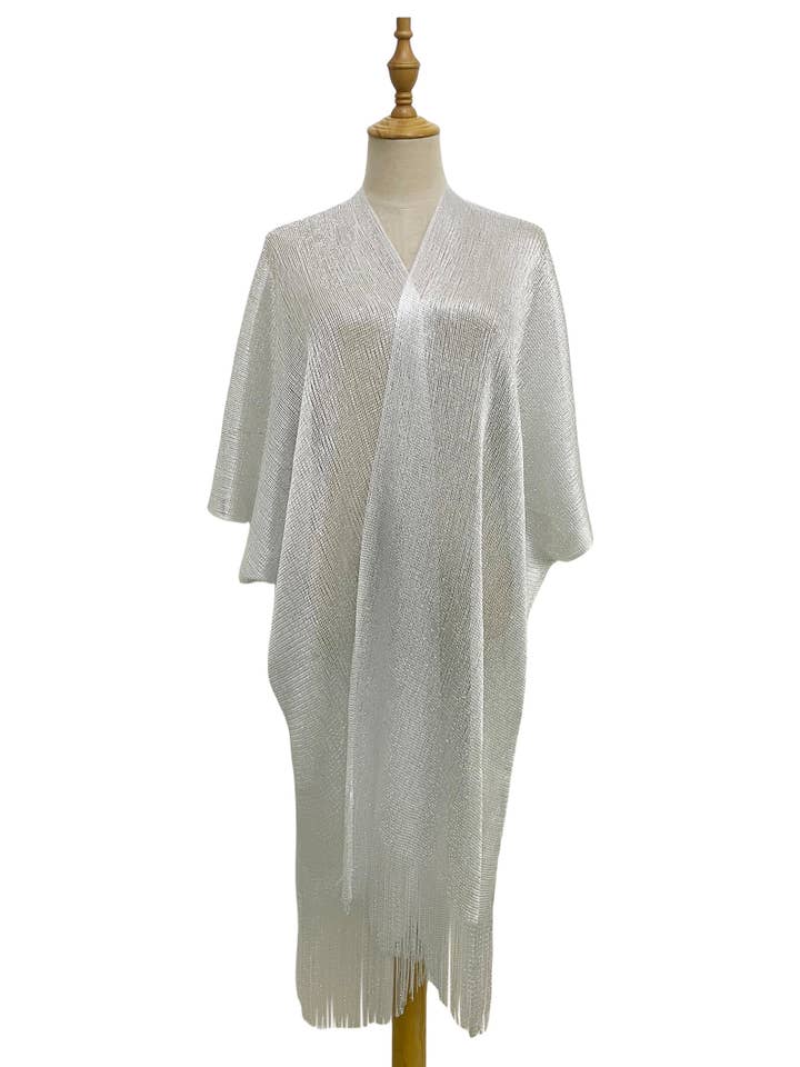 Fashion Scarf World - Wholesale Swim Cover Up - Women's - Metallic Thread Tassel Edge Kimono / Coverup