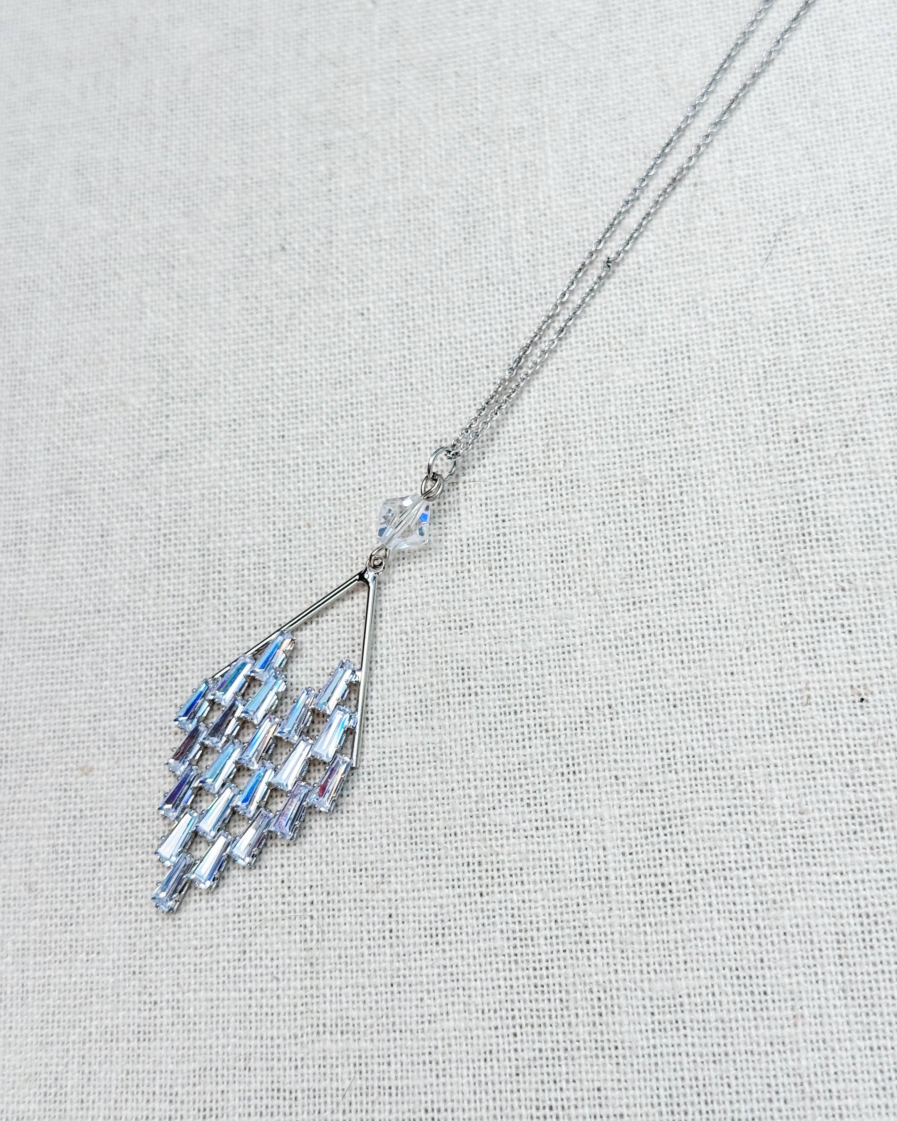 Gracie Rose Designs - Wholesale Pendant/Charm Necklace - Art Deco Rhinestone Geometric Pendant Silver Long Necklace