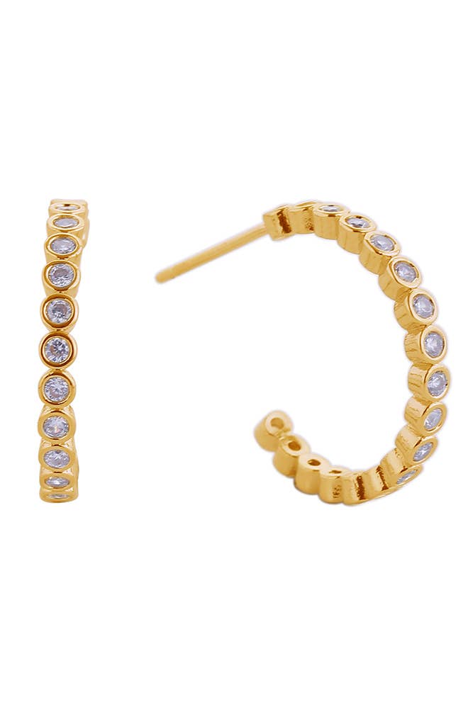 Hana - Wholesale Hoop Earrings - 14K Link Round CZ Hoop Post Earring0