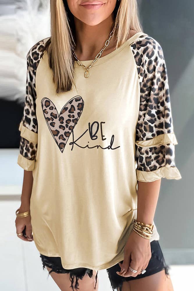 UNISHE - Wholesale Tunic - Women's - Leopard Print Half Sleeve Crew Neck Top KXOM99826