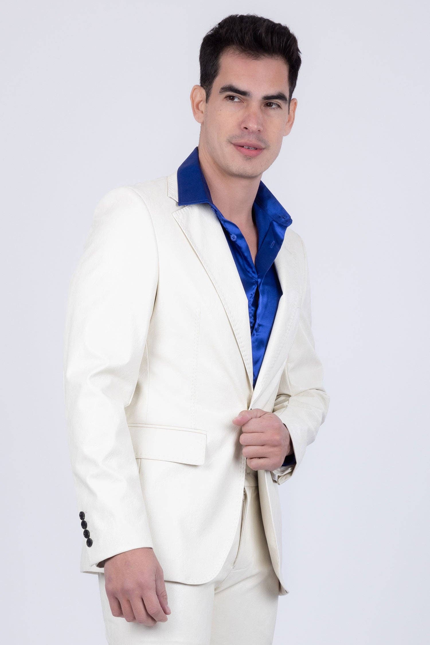 BARABAS - Wholesale Suit Set - Men's - Men's Faux Leather Notch Lapel Suit 5SU4115