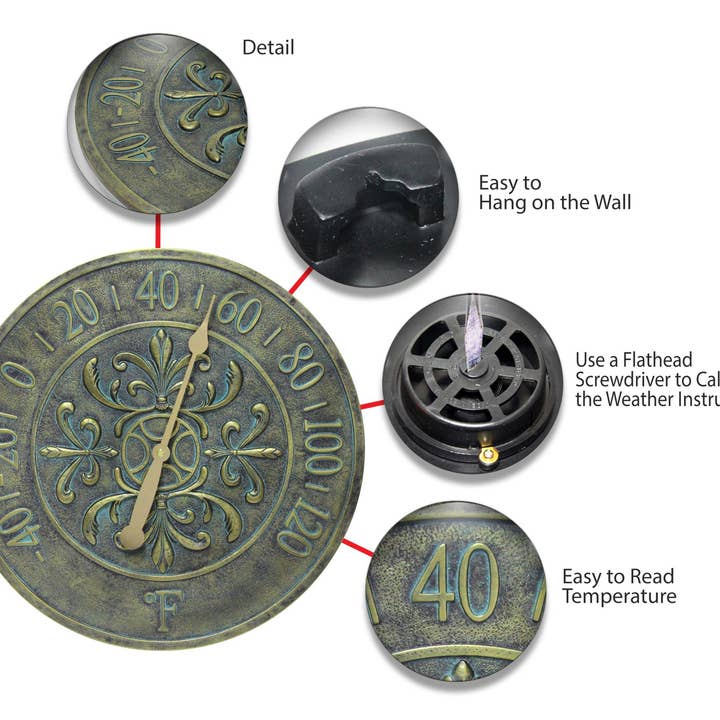 Infinity Instruments - Wholesale Outdoor Ornament/Decor - Outdoor Round Aged Bronze Thermometer 15 Inch3