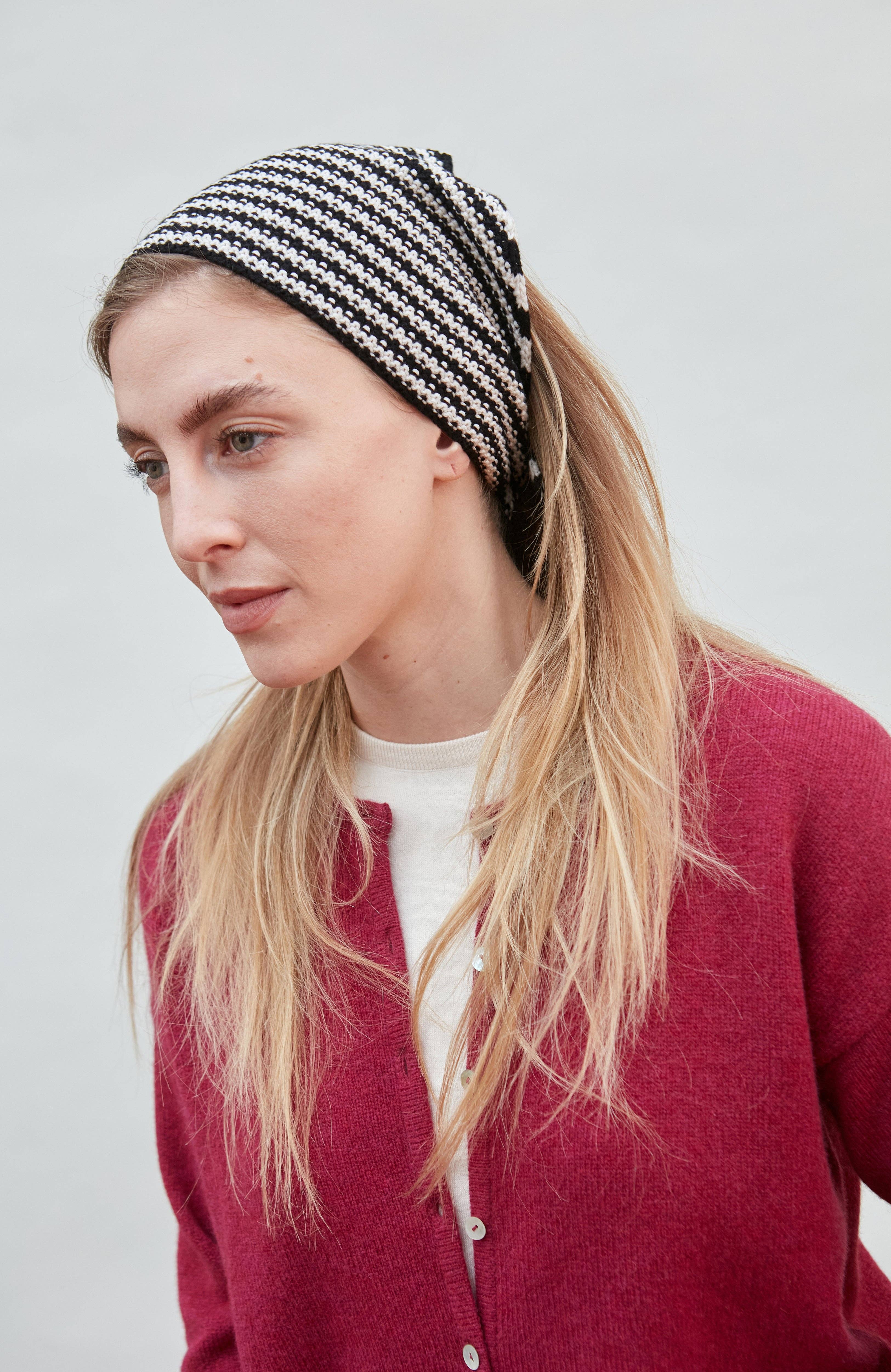 Black Ecru Cotton Textured Stripe Mini Neckerchief for wholesale on Faire6