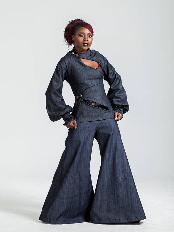 Denim Zig Zag & Bell Bottom Pant for wholesale by Wassa Wear Boutique