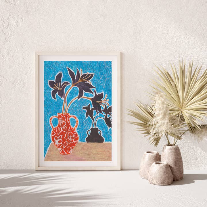 Dark Flowers Still Life Print for wholesale by Violets Print House