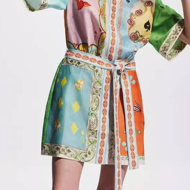 Belted Patch Print Mini Shirt Dress for wholesale by EmberLoom